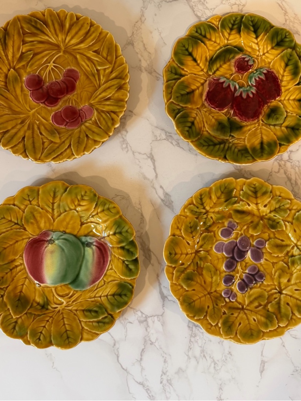 France Majolica Fruit Motif Decorative Dessert Plates - Set of 4